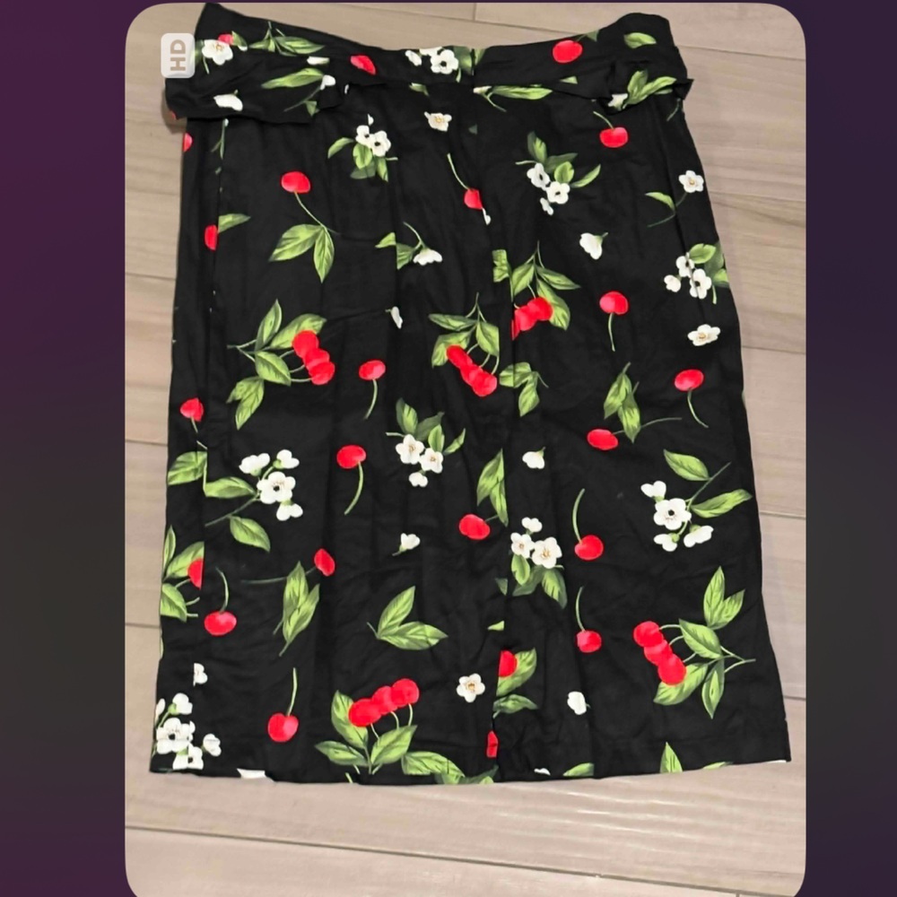 Grace Karin Black Skirt Floral Print XL waist 34in length 26in